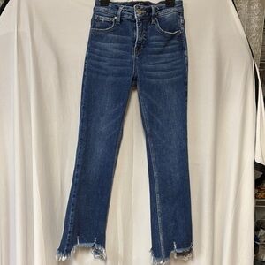 Risen Stylish Distressed Blue Women's Cropped Jeans